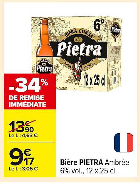 Bière PIETRA Ambrée 6% vol., 12 x 25 cl