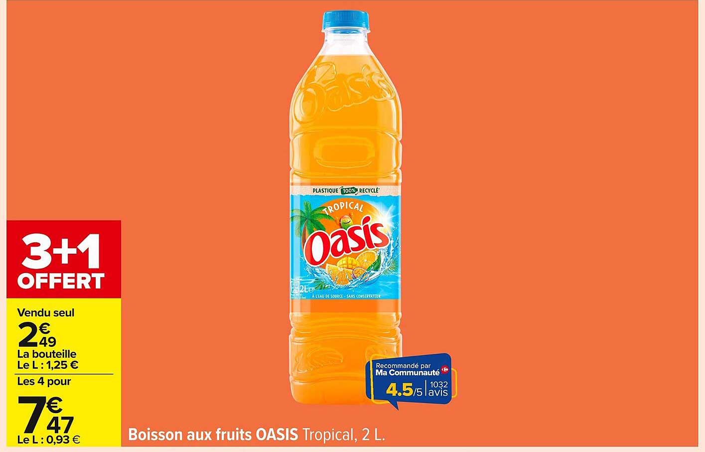Boisson aux fruits OASIS Tropical, 2 L - 3+1 offert