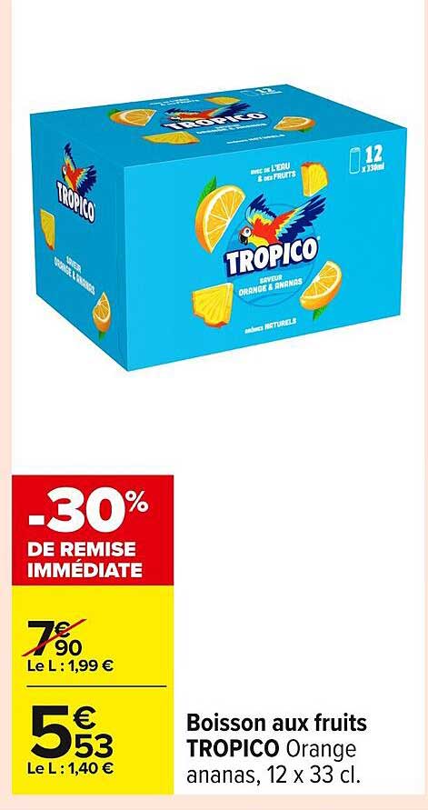 Boisson aux fruits TROPICO Orange ananas, 12 x 33 cl.