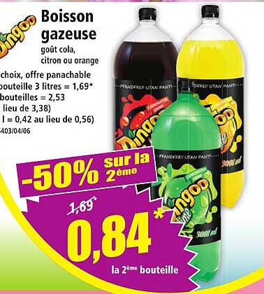 Boisson gazeuse goût cola, citron ou orange