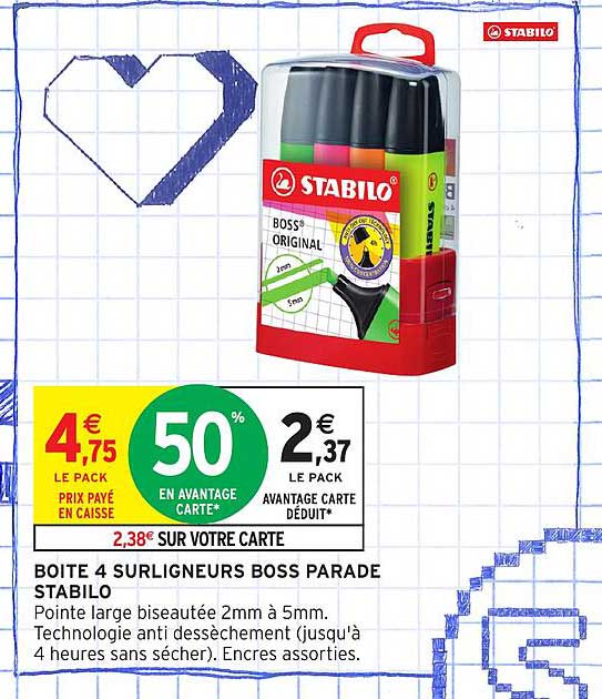 BOITE 4 SURLIGNEURS BOSS PARADE STABILO