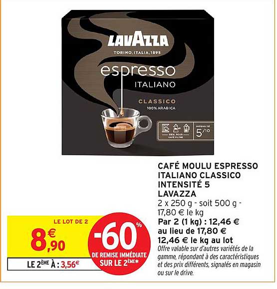 CAFÉ MOULU ESPRESSO ITALIANO CLASSICO INTENSITÉ 5 LAVAZZA