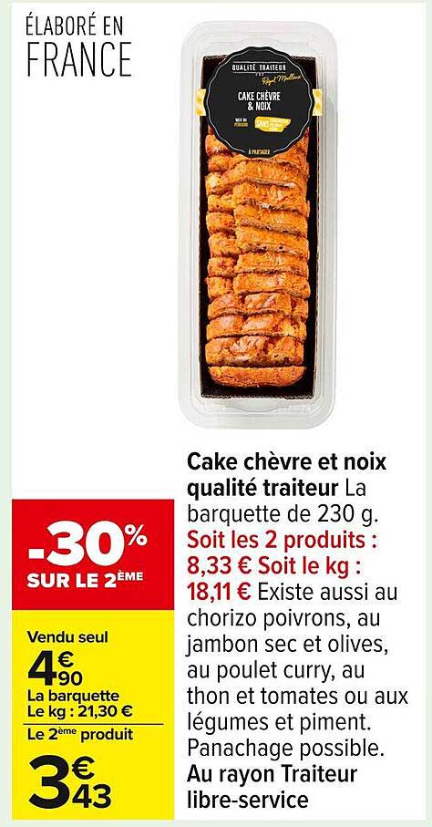 Cake chèvre et noix qualité traiteur