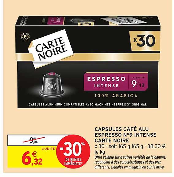CAPSULES CAFÉ ALU ESPRESSO N°9 INTENSE CARTE NOIRE
