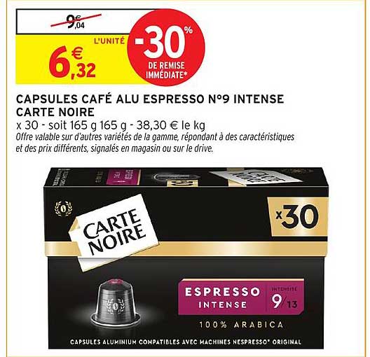 CAPSULES CAFÉ ALU ESPRESSO N°9 INTENSE CARTE NOIRE