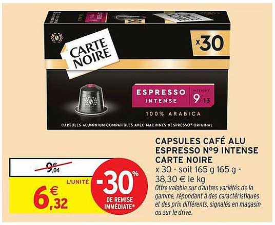 CAPSULES CAFÉ ALU ESPRESSO N°9 INTENSE CARTE NOIRE