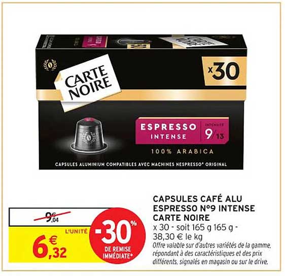 CAPSULES CAFÉ ALU ESPRESSO N°9 INTENSE CARTE NOIRE x30
