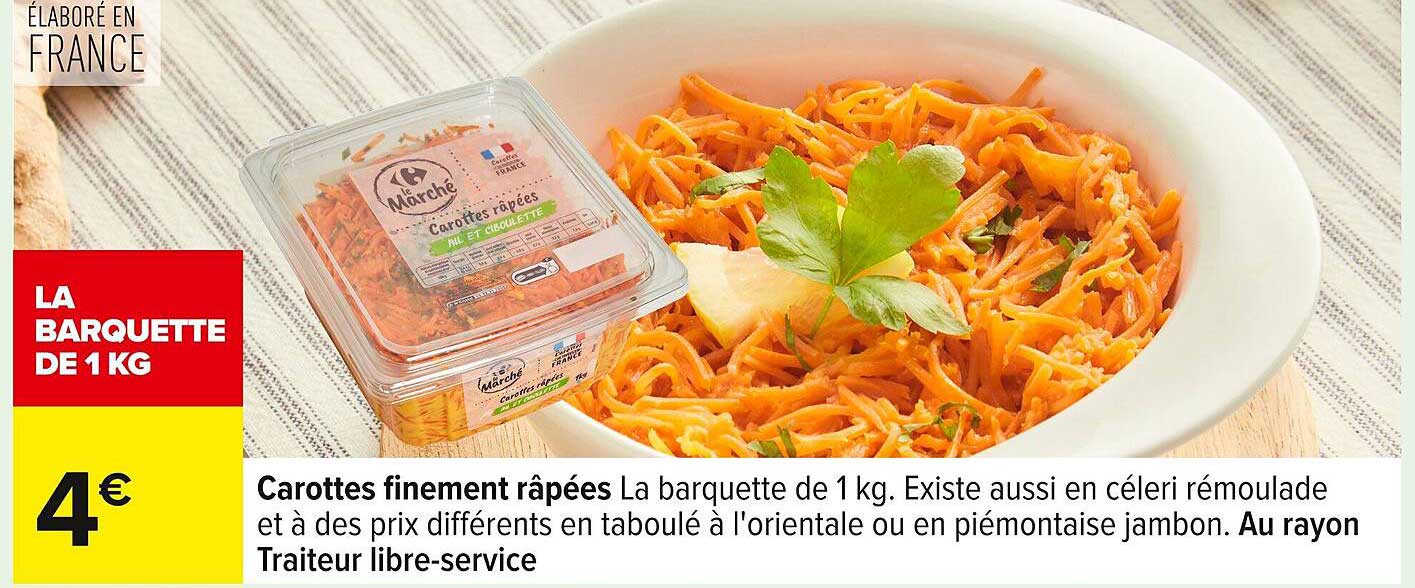 Carottes finement râpées La barquette de 1 kg.