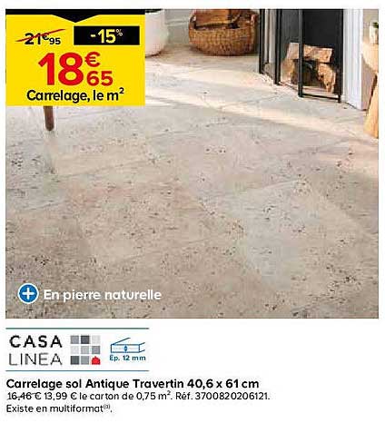 Carrelage sol Antique Travertin 40,6 x 61 cm