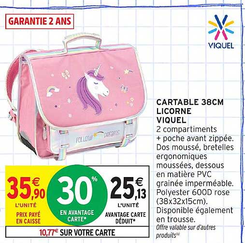 CARTABLE 38CM LICORNE VIQUEL