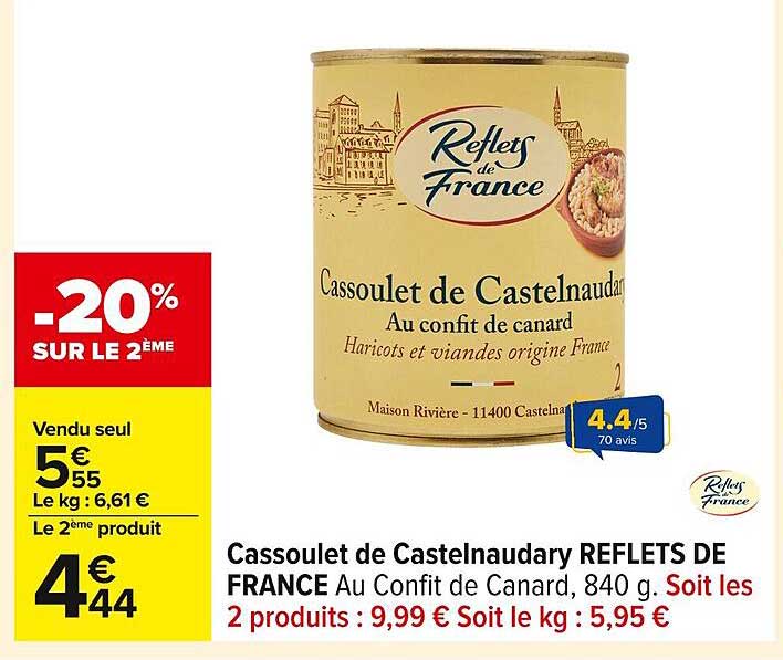 Cassoulet de Castelnaudary REFLETS DE FRANCE Au Confit de Canard, 840 g