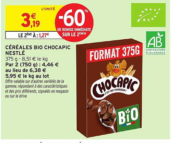CÉRÉALES BIO CHOCAPIC NESTLÉ