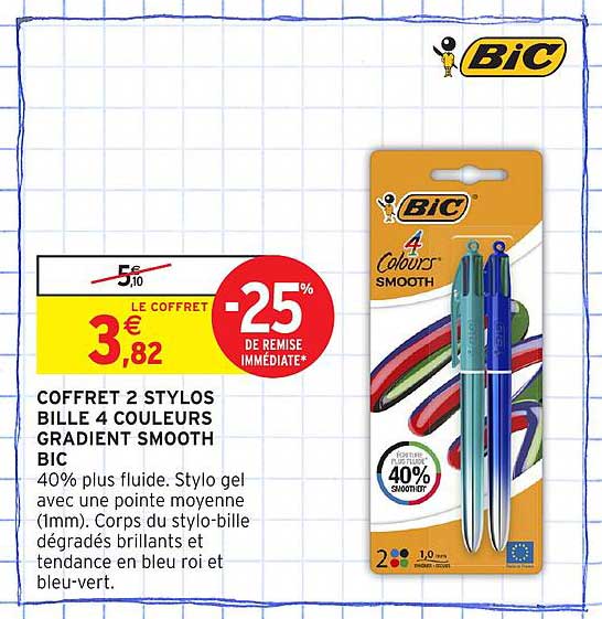 COFFRET 2 STYLOS BILLE 4 COULEURS GRADIENT SMOOTH BIC