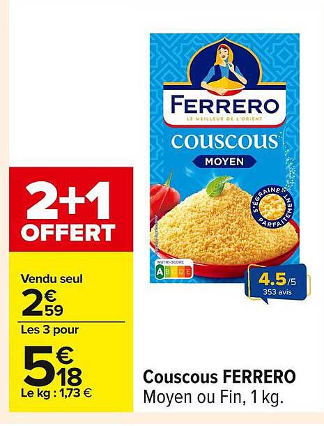 Couscous FERRERO Moyen ou Fin, 1 kg.