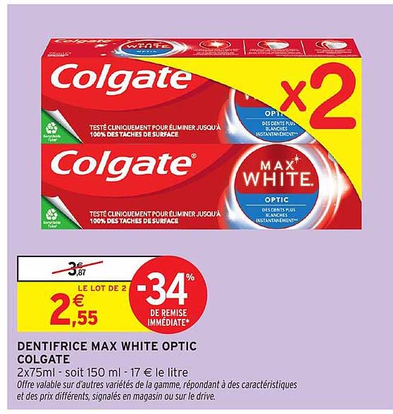 DENTIFRICE MAX WHITE OPTIC COLGATE