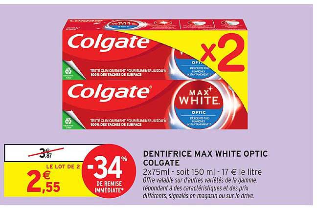 DENTIFRICE MAX WHITE OPTIC COLGATE