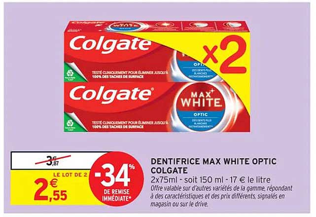 DENTIFRICE MAX WHITE OPTIC COLGATE