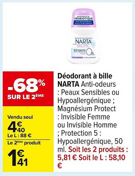 Déodorant à bille NARTA Anti-odeurs