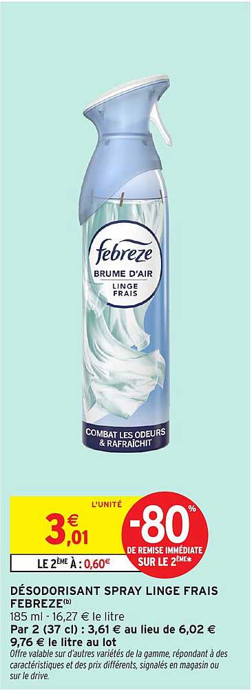 DÉSODORISANT SPRAY LINGE FRAIS FEBREZE