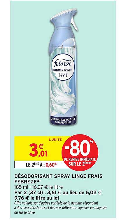 DÉSODORISANT SPRAY LINGE FRAIS FEBREZE