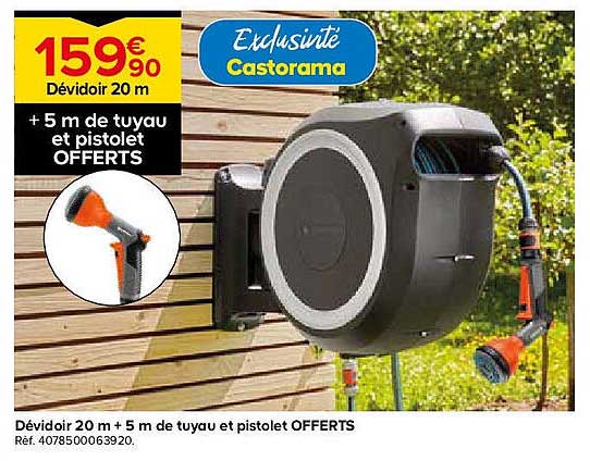 Dévidoir 20 m + 5 m de tuyau et pistolet OFFERTS