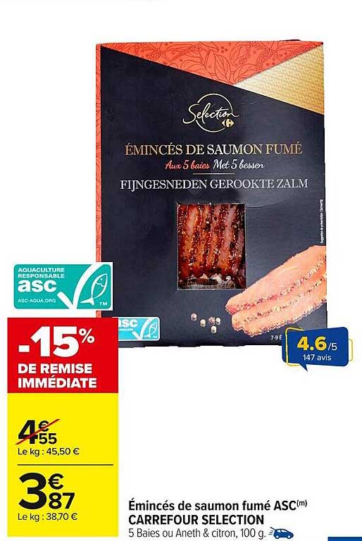 Émincés de saumon fumé ASC(m) CARREFOUR SELECTION