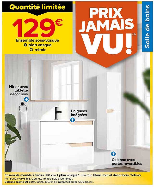 Ensemble sous-vasque + plan vasque + miroir