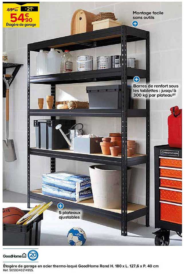 Étagère de garage en acier thermo-laqué GoodHome Rand H. 180 x L. 127,6 x P. 40 cm