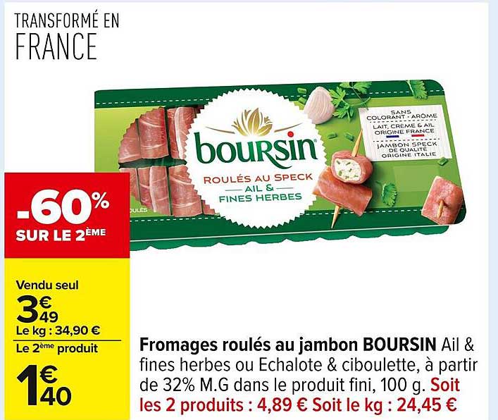 Fromages roulés au jambon BOURSIN Ail & fines herbes ou Échalote & ciboulette