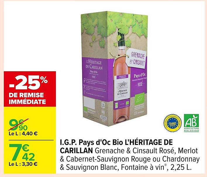 I.G.P. Pays d'Oc Bio L'Héritage de Carillan Grenache & Cinsault Rosé
