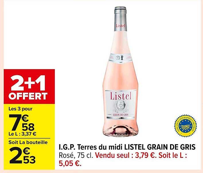 I.G.P. Terres du midi LISTEL GRAIN DE GRIS Rosé, 75 cl
