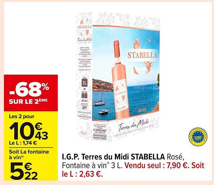 I.G.P. Terres du Midi STABELLA Rosé, Fontaine à vin 3 L.