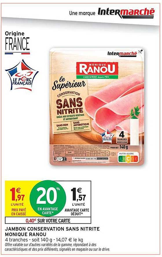 JAMBON CONSERVATION SANS NITRITE MONIQUE RANOU