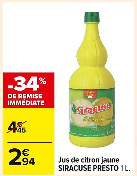 Jus de citron jaune SIRACUSE PRESTO 1 L.
