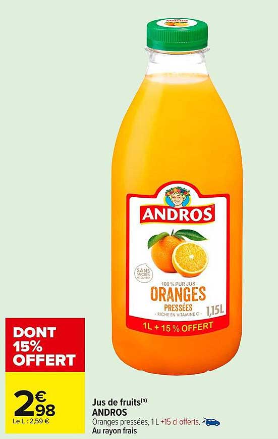 Jus de fruits ANDROS, 1L + 15cl offerts