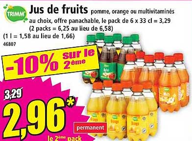 Jus de fruits pomme, orange ou multivitaminés