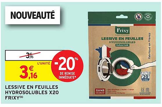 LESSIVE EN FEUILLES HYDROSOLUBLES X20 FRIXY