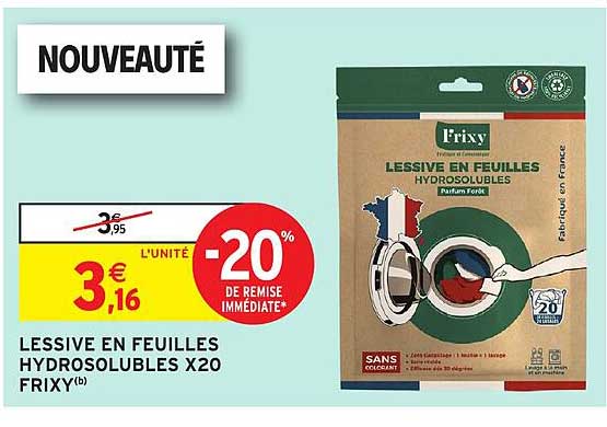 LESSIVE EN FEUILLES HYDROSOLUBLES X20 FRIXY
