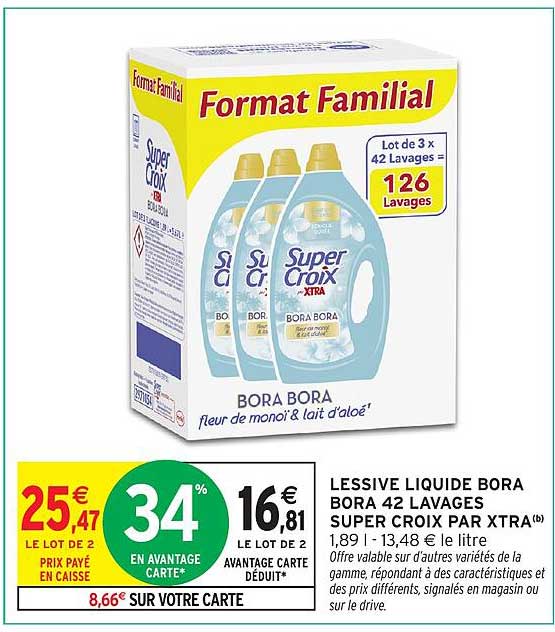 LESSIVE LIQUIDE BORA BORA 42 LAVAGES SUPER CROIX PAR XTRA
