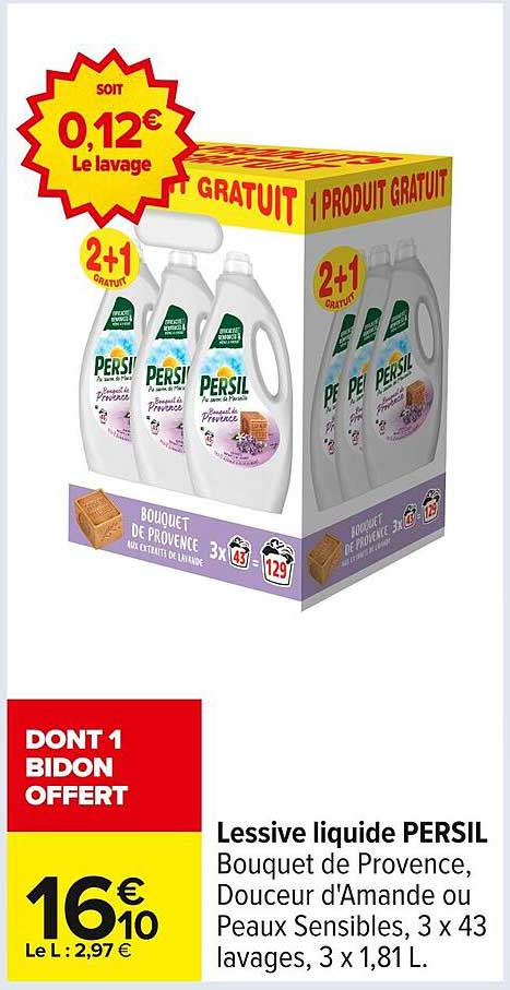 Lessive liquide PERSIL Bouquet de Provence, Douceur d'Amande ou Peaux Sensibles, 3 x 43 lavages, 3 x 1,81 L