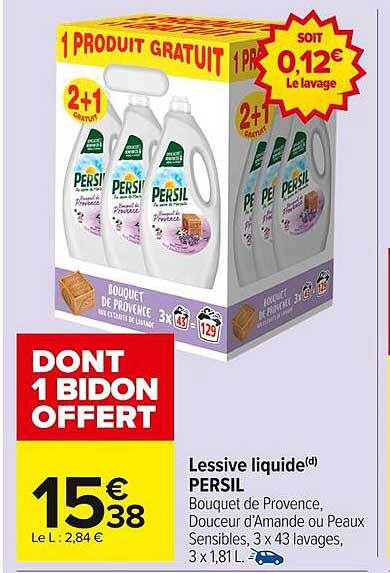 Lessive liquide(d) PERSIL Bouquet de Provence, Douceur d’Amande ou Peaux Sensibles 3 x 43 lavages