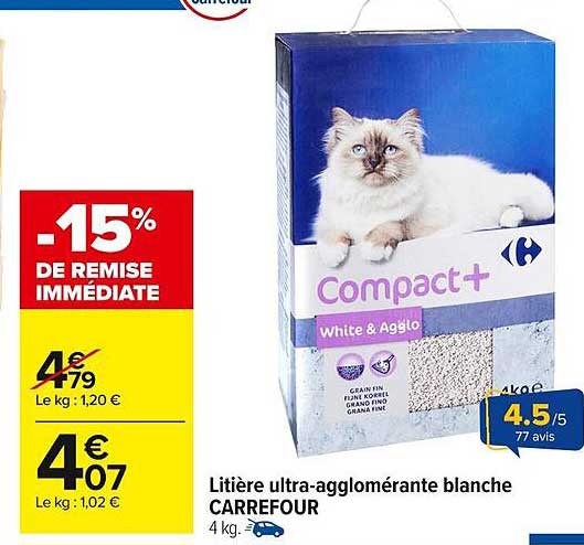 Litière ultra-agglomérante blanche CARREFOUR