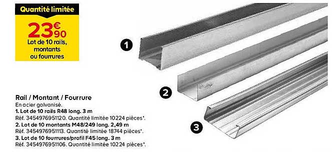 Lot de 10 rails, montants ou fourrures