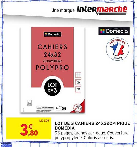 LOT DE 3 CAHIERS 24X32CM PIQUE DOMÉDIA