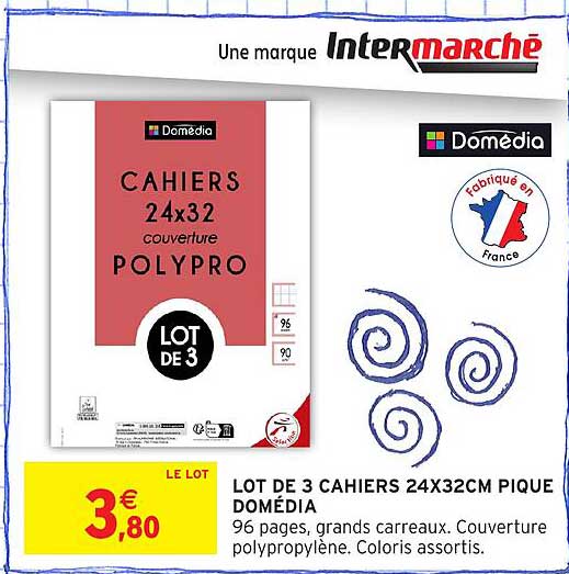 LOT DE 3 CAHIERS 24X32CM PIQUE DOMÉDIA