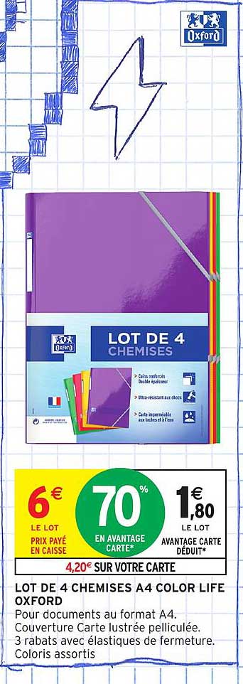 LOT DE 4 CHEMISES A4 COLOR LIFE OXFORD
