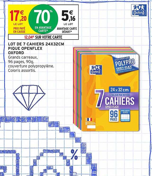 LOT DE 7 CAHIERS 24X32CM PIQUE OPENFLEX OXFORD