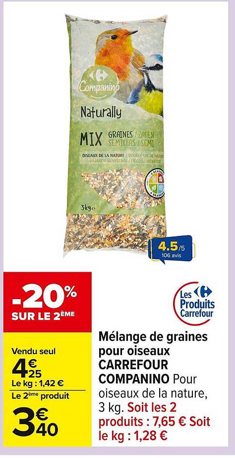 Mélange de graines pour oiseaux CARREFOUR COMPANINO