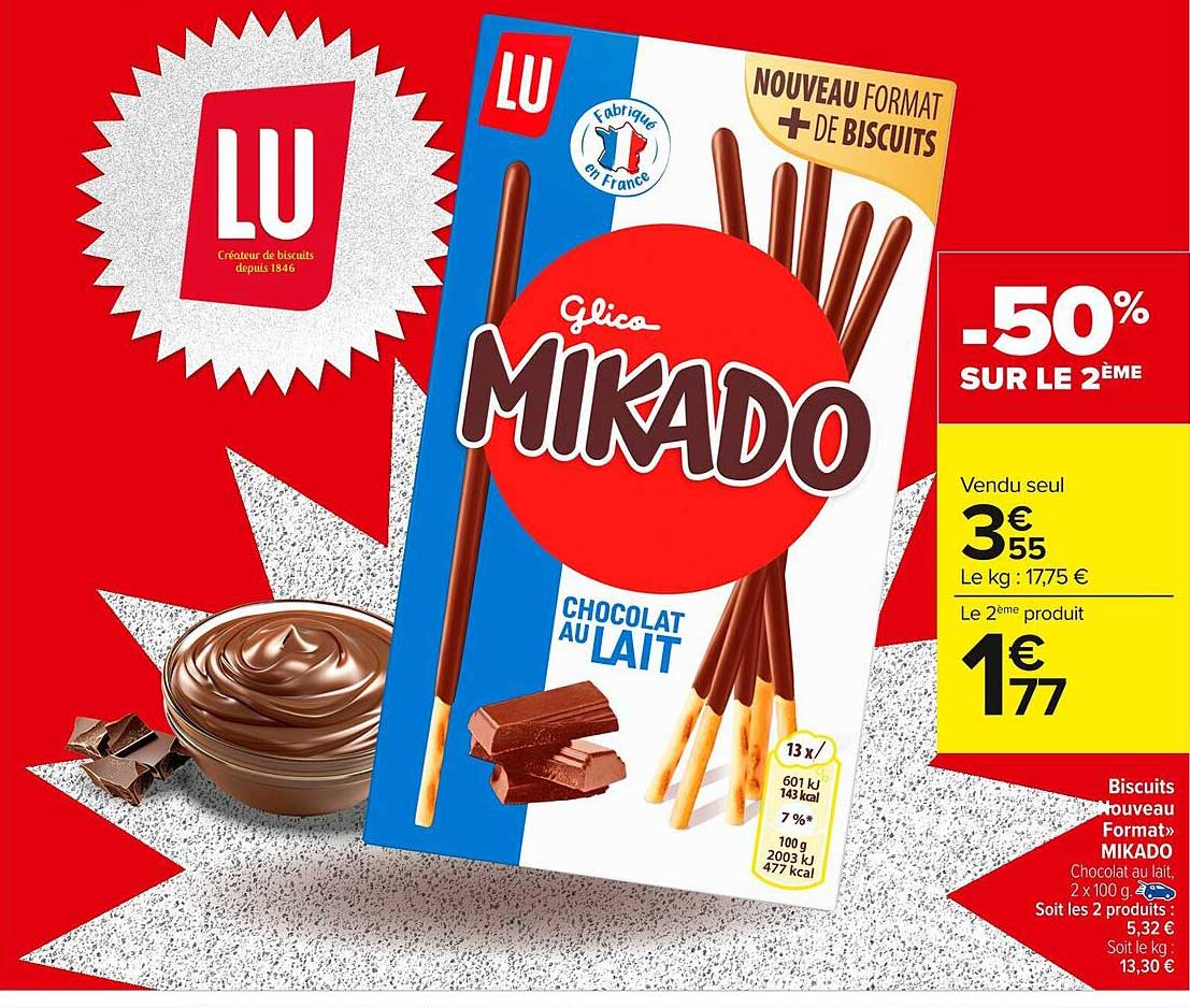Mikado Chocolat au Lait -50% sur le 2ème