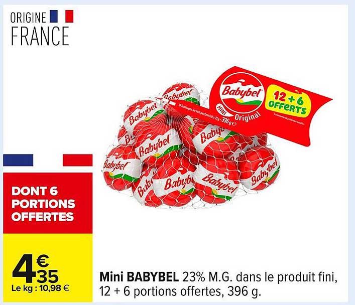 Mini BABYBEL 23% M.G. dans le produit fini, 12 + 6 portions offertes